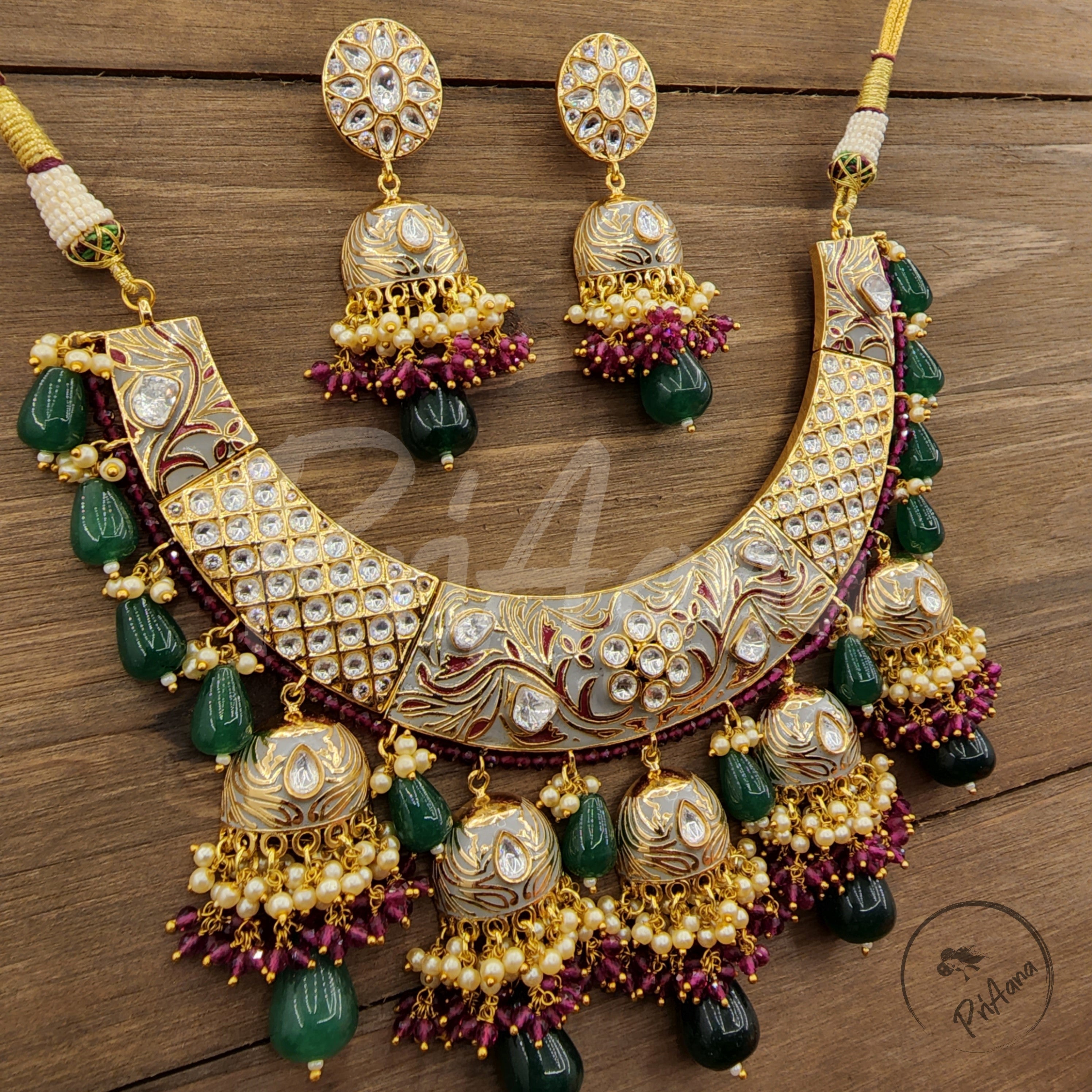 Danika Tyaani Inspired Ahmedabadi Kundan with Meenakari Necklace Set