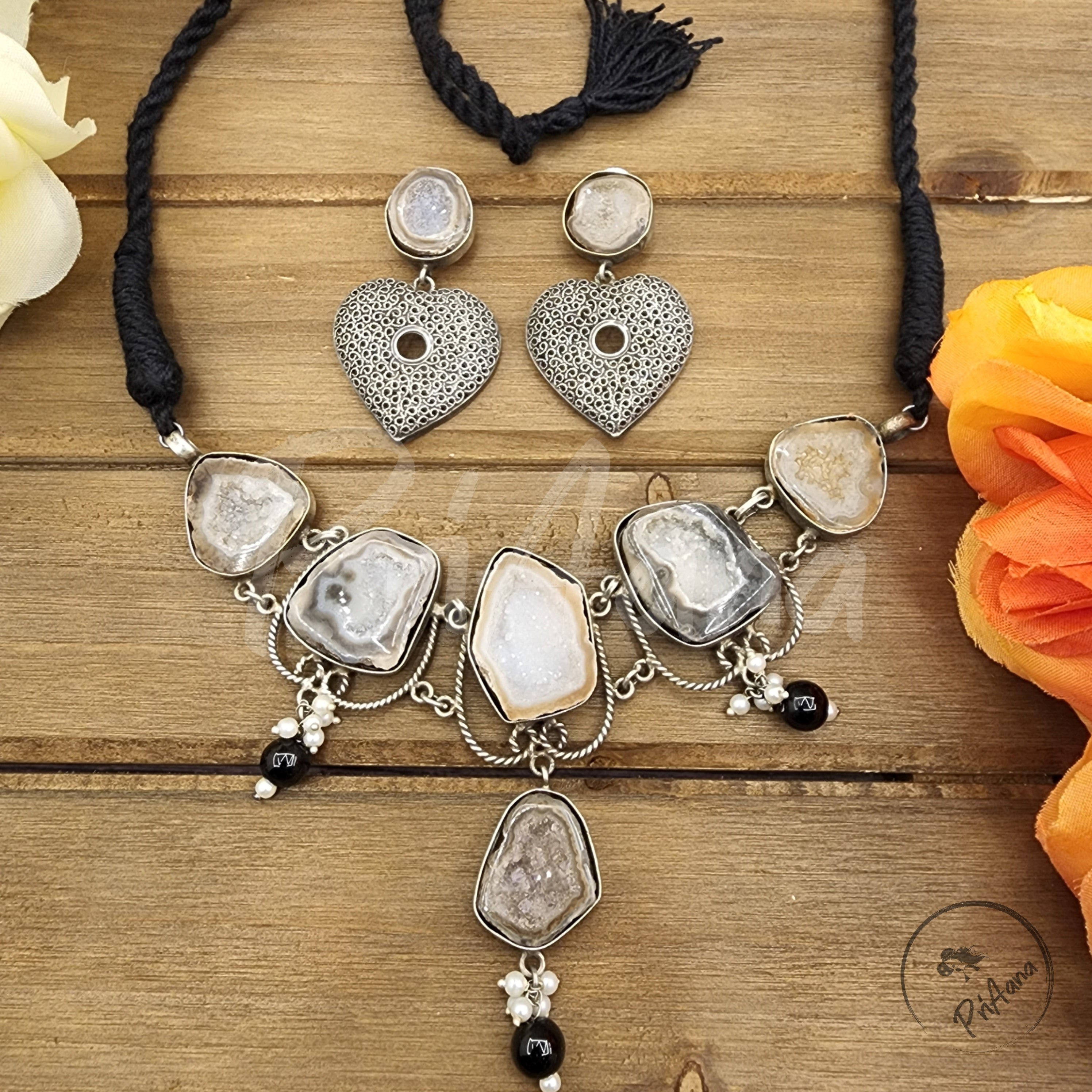 Baishali German Silver with Druzy Stone Necklace Set