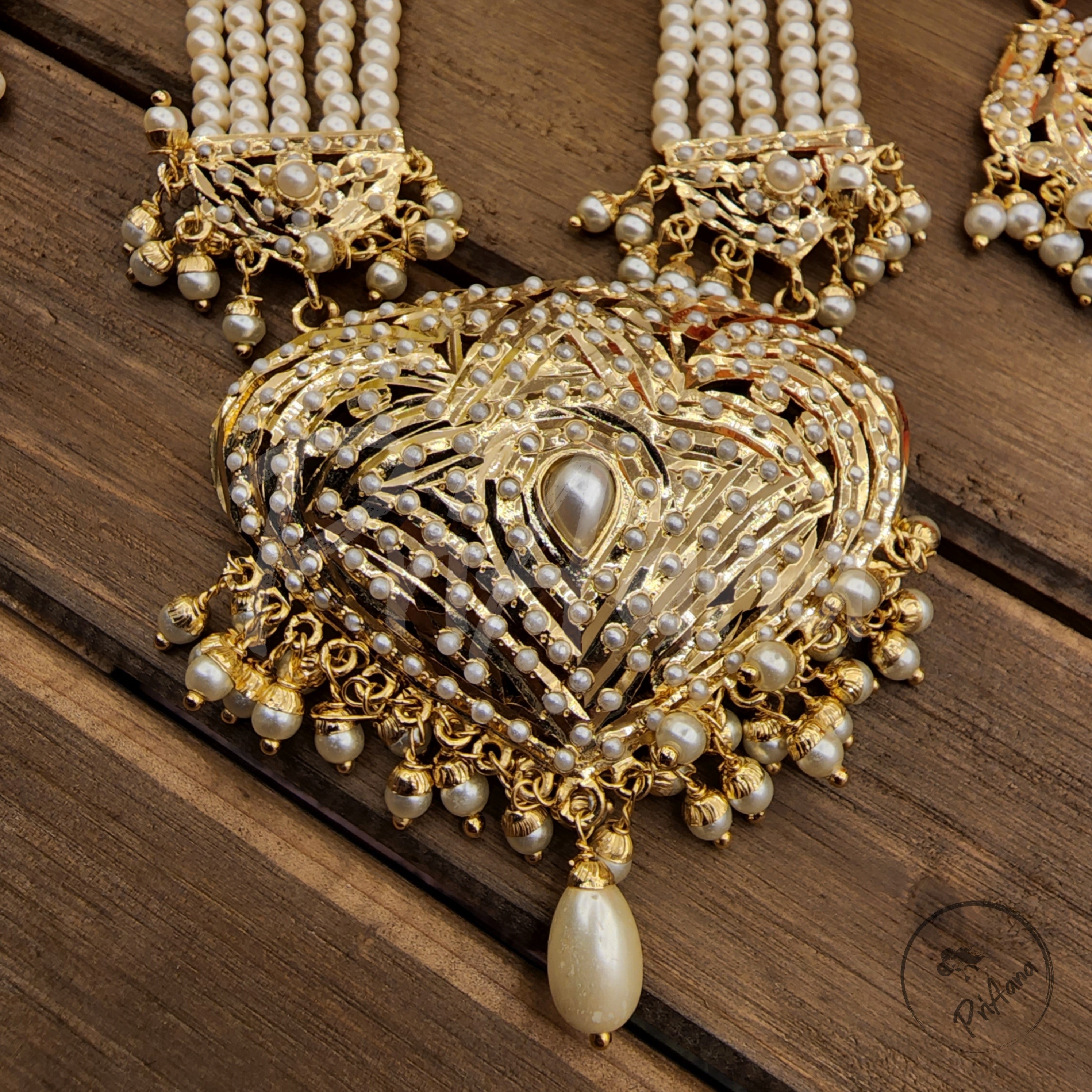 Aramoli Jadau Long Mala  with Semi Precious Pearls