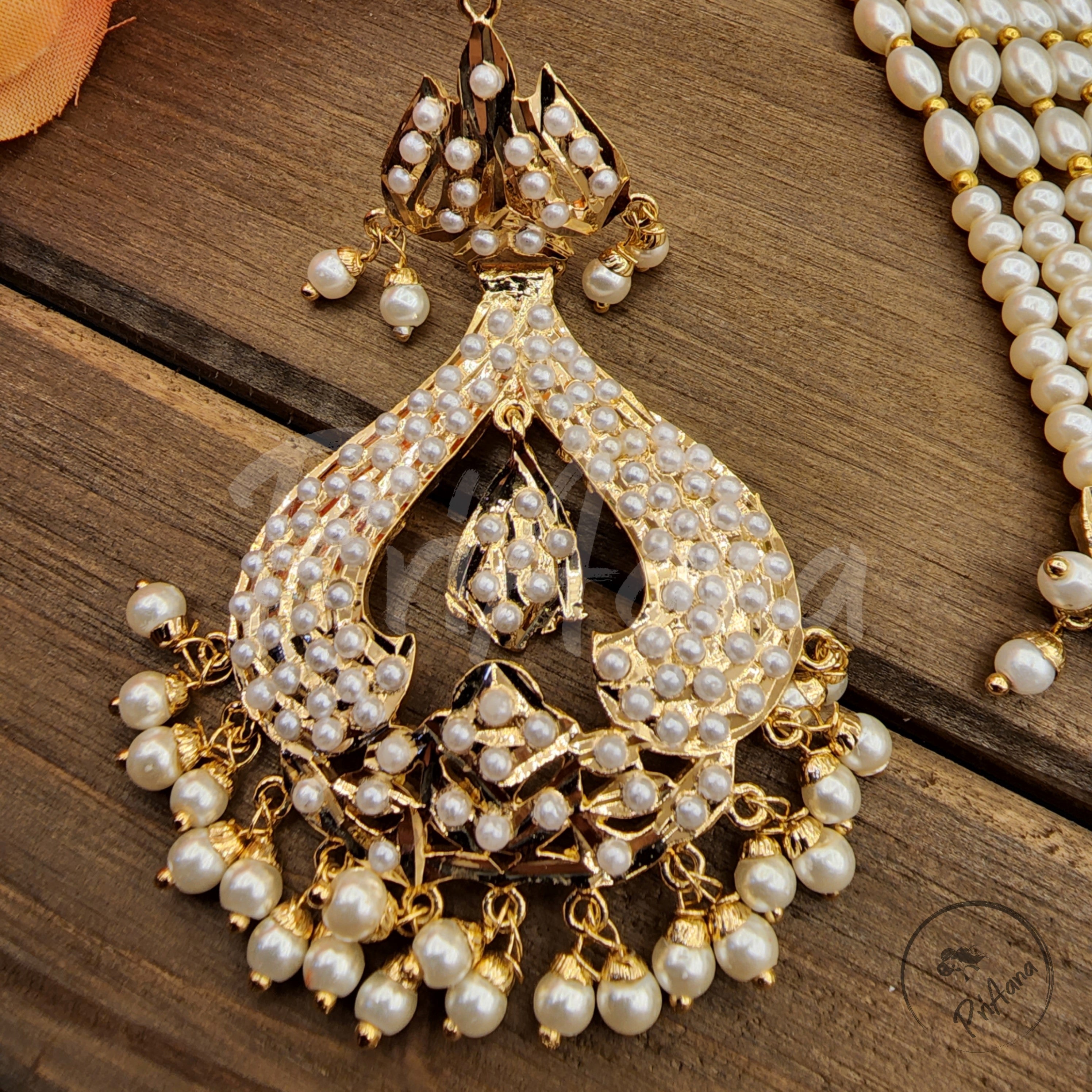 Chavi Jadau Long Mala  with Semi Precious Pearls