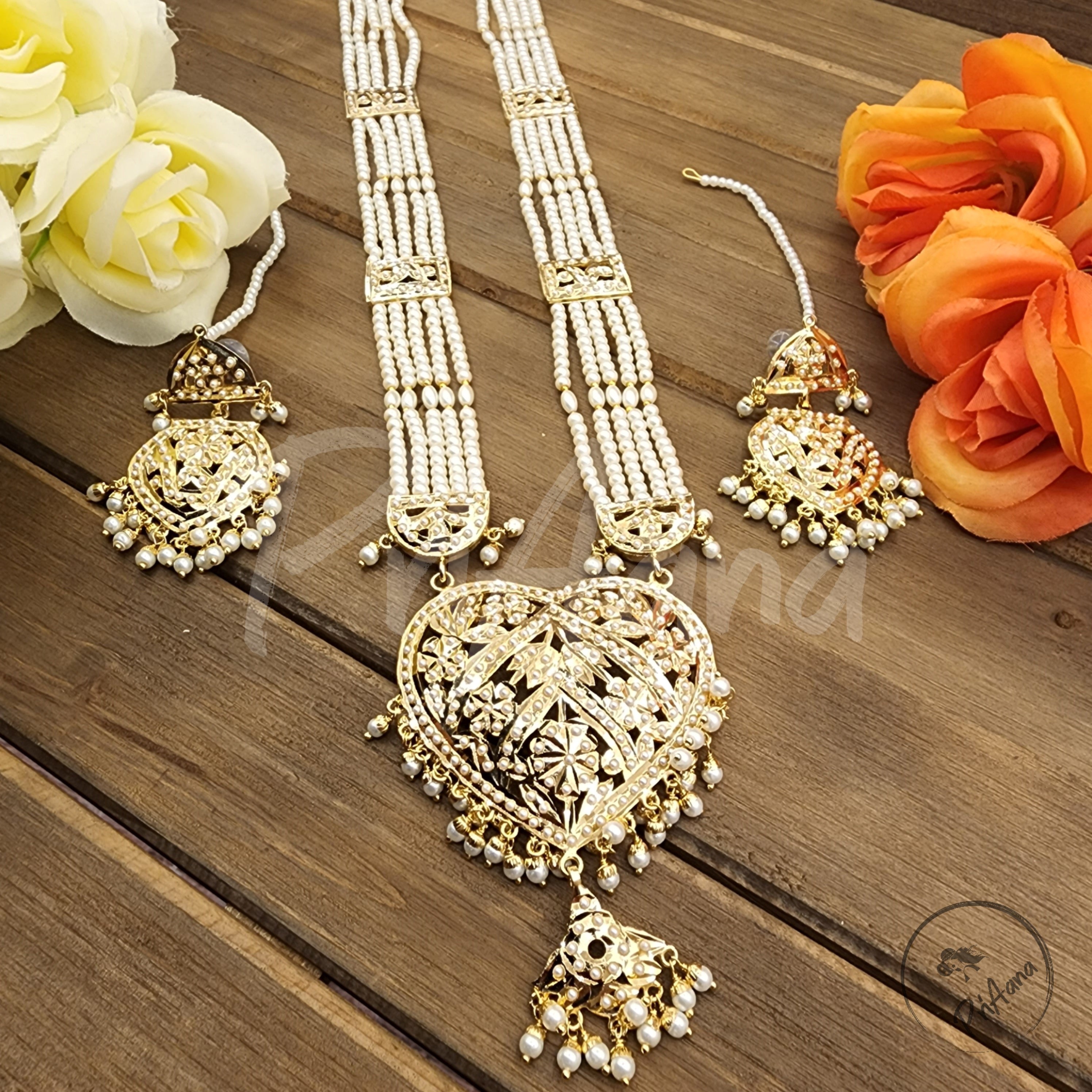 Devaki Jadau Long Mala  with Semi Precious Pearls