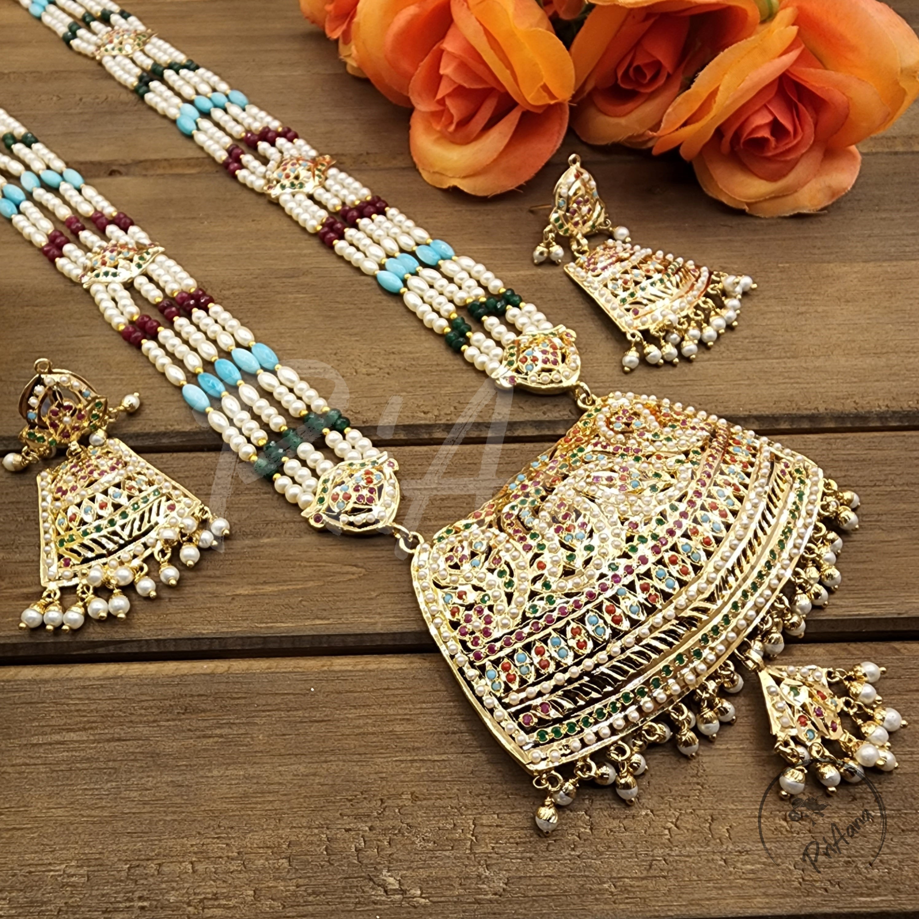 Banni Jadau Long Mala  with Semi Precious Pearls