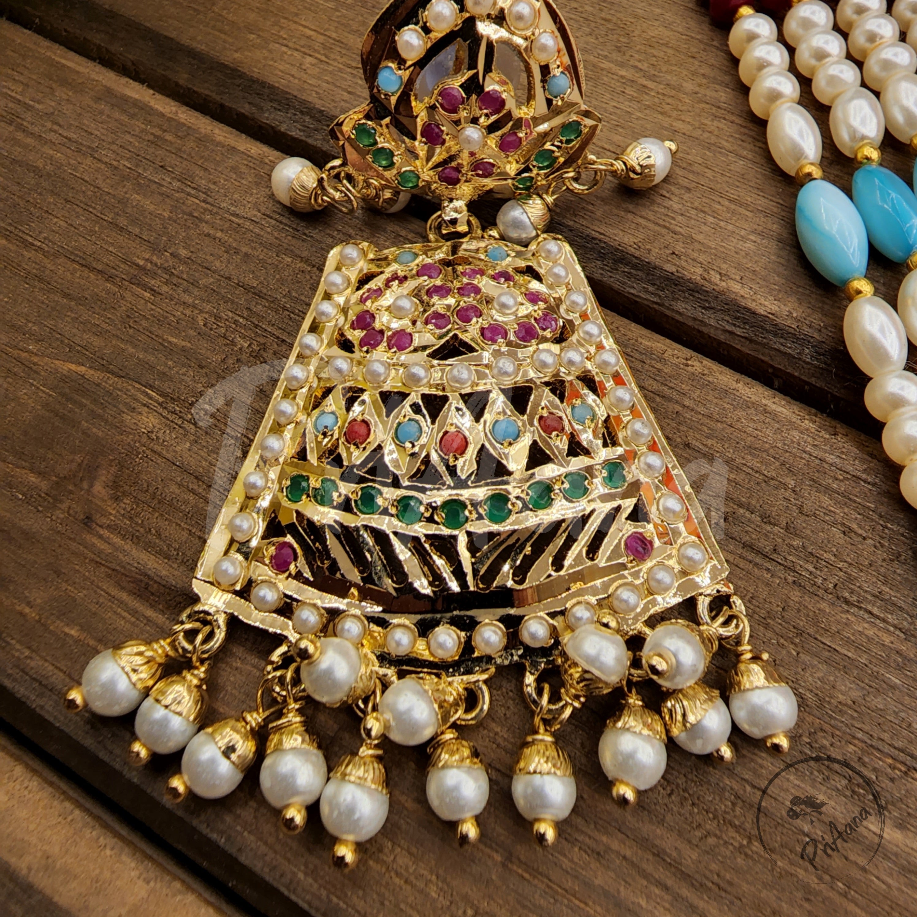 Banni Jadau Long Mala  with Semi Precious Pearls