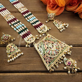 Aashka Jadau Long Mala  with Semi Precious Pearls