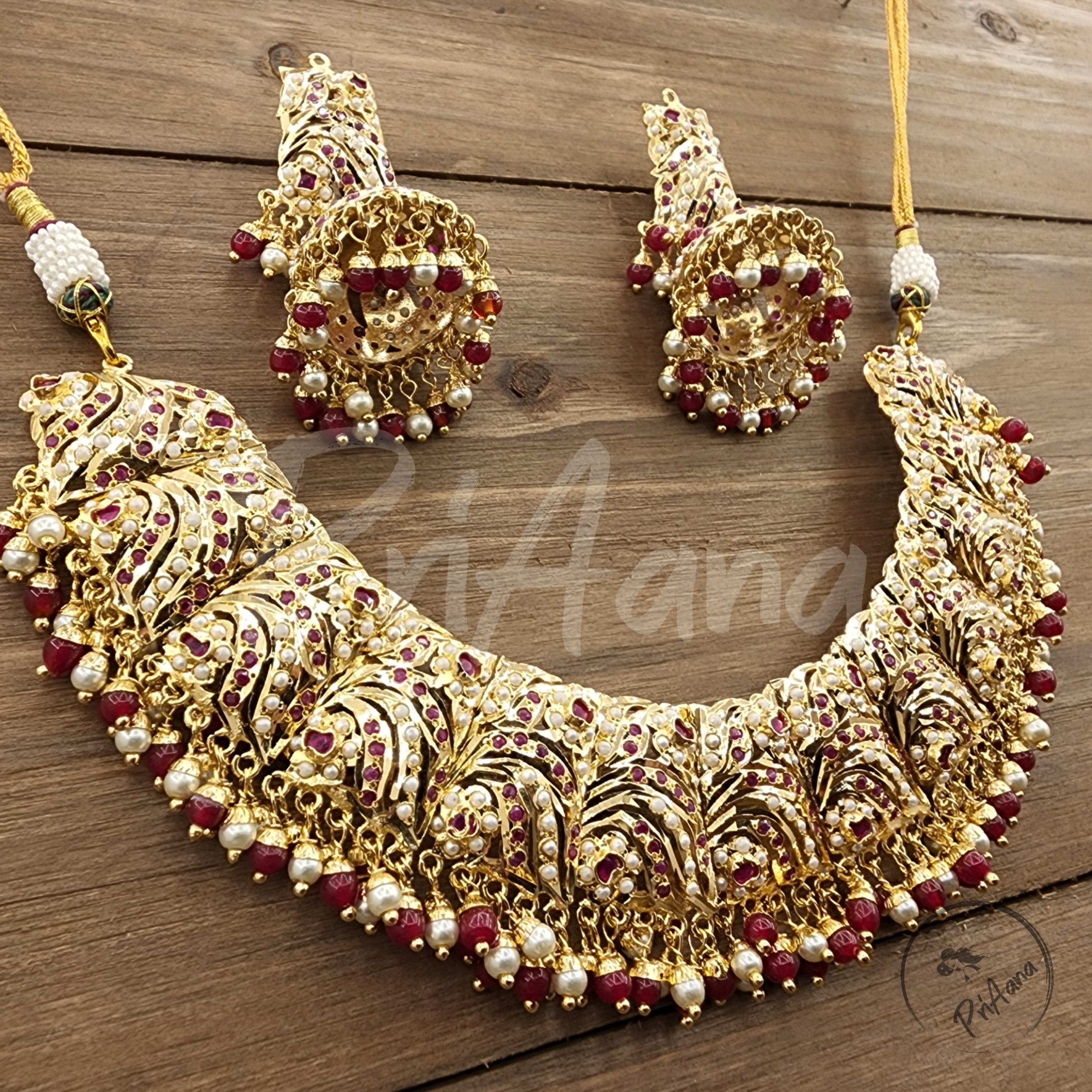 Aathmika Jadau Necklace Set  with Semi Precious Pearls