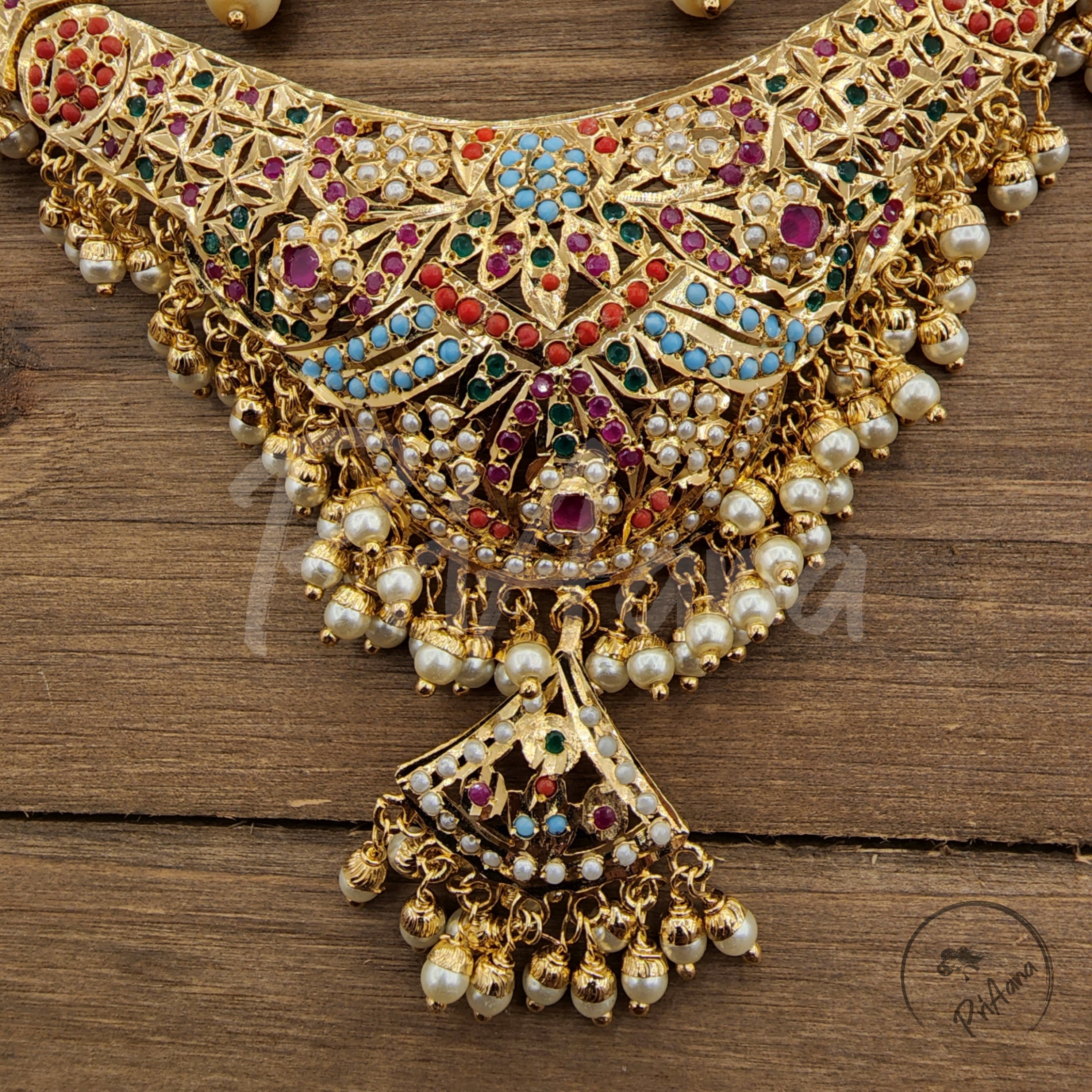 Divita Jadau Necklace Set  with Semi Precious Pearls