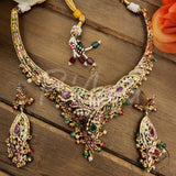 Asmita Jadau Necklace Set  with Semi Precious Pearls
