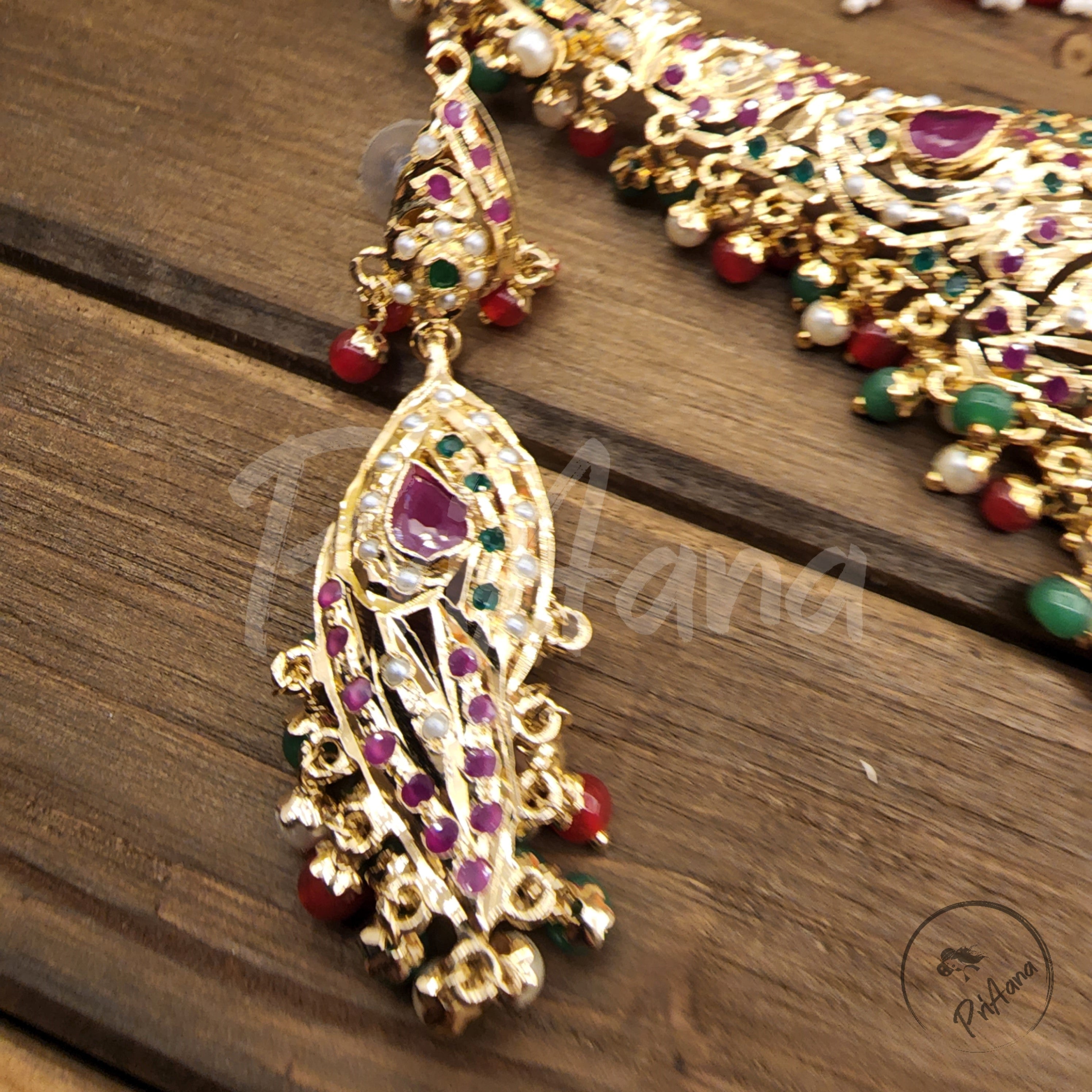 Asmita Jadau Necklace Set  with Semi Precious Pearls