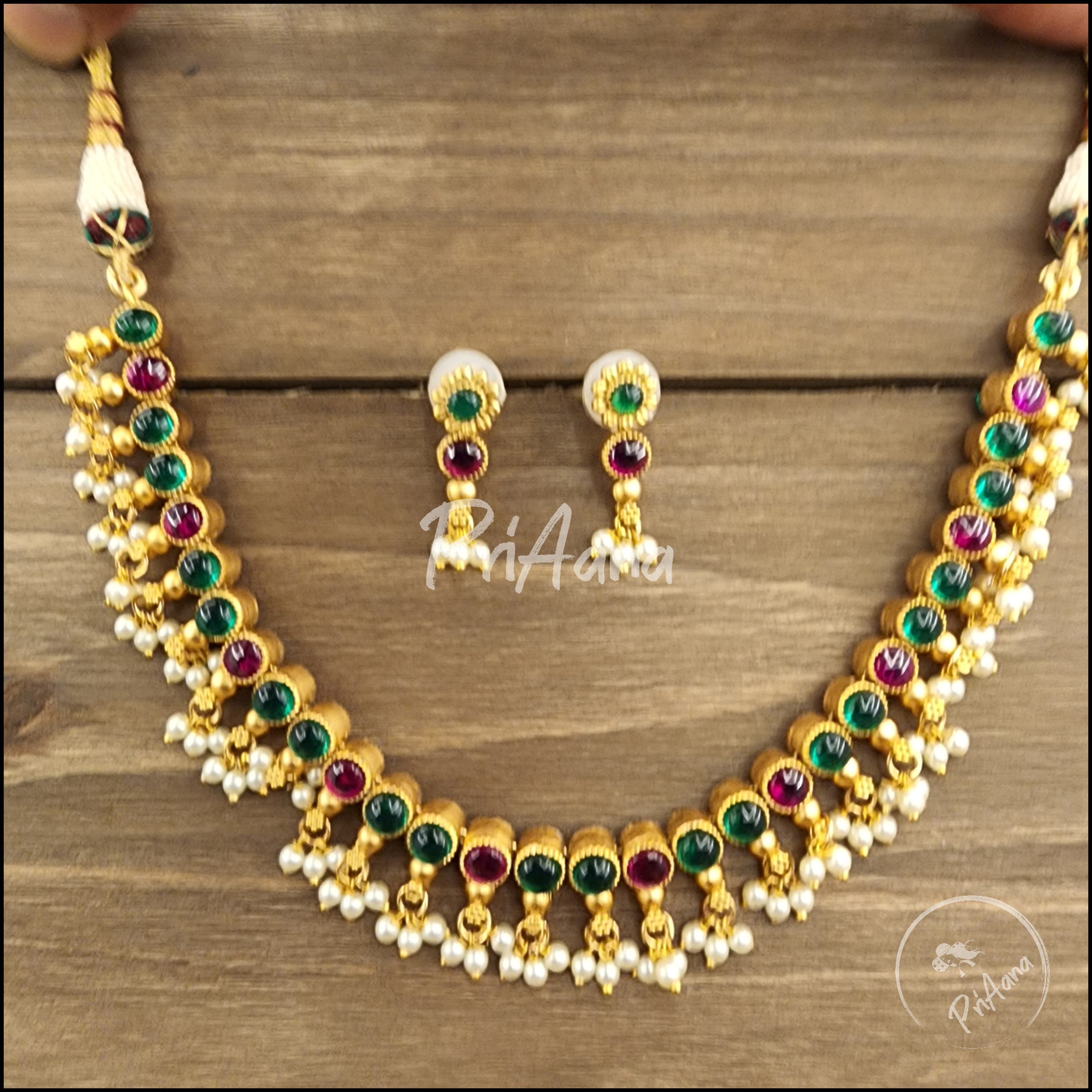 Chanda Temple Jewelry Kemp Stone Necklace Set (Reversible)