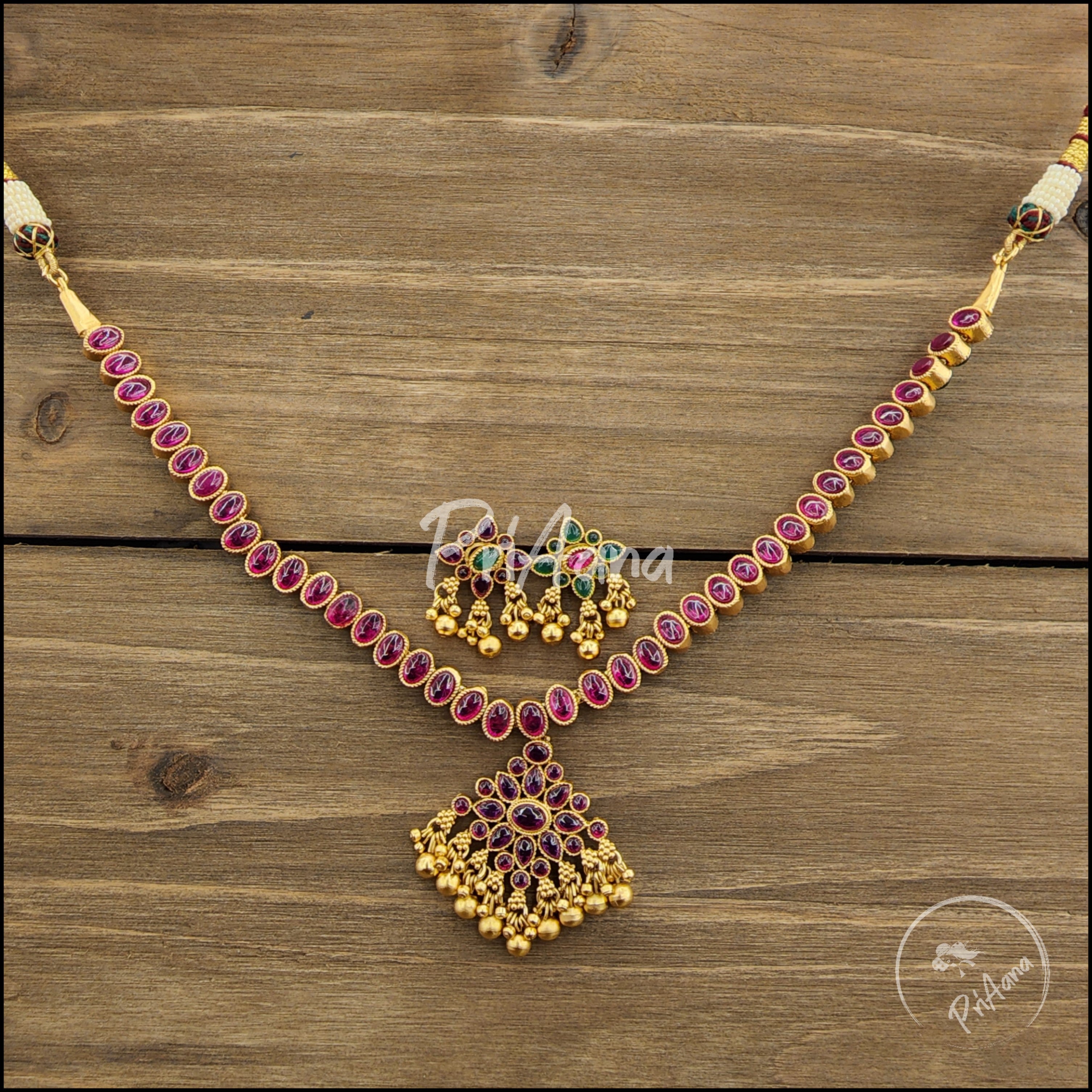 Bhadra Temple Jewelry Kemp Stone Necklace Set (Reversible)