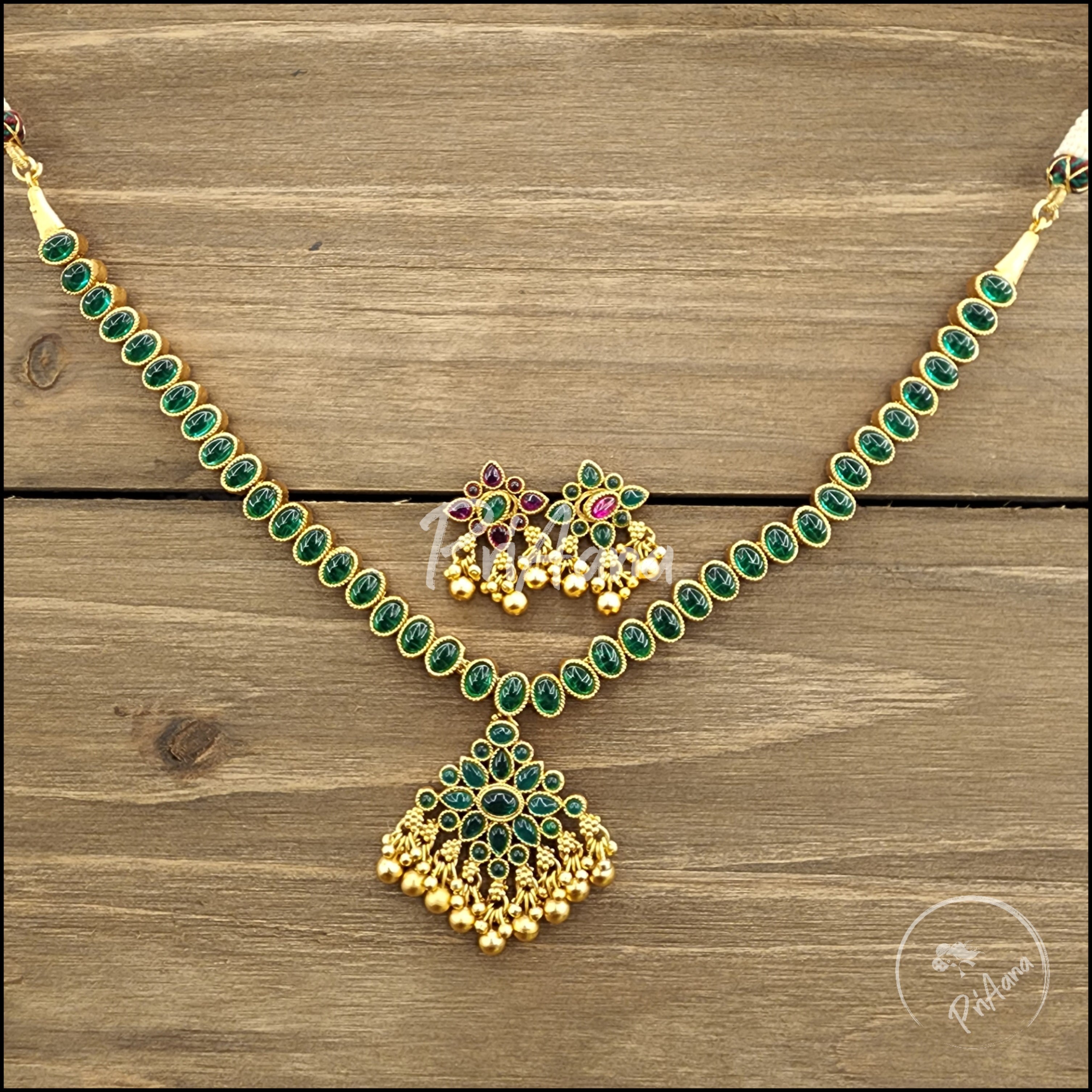 Bhadra Temple Jewelry Kemp Stone Necklace Set (Reversible)