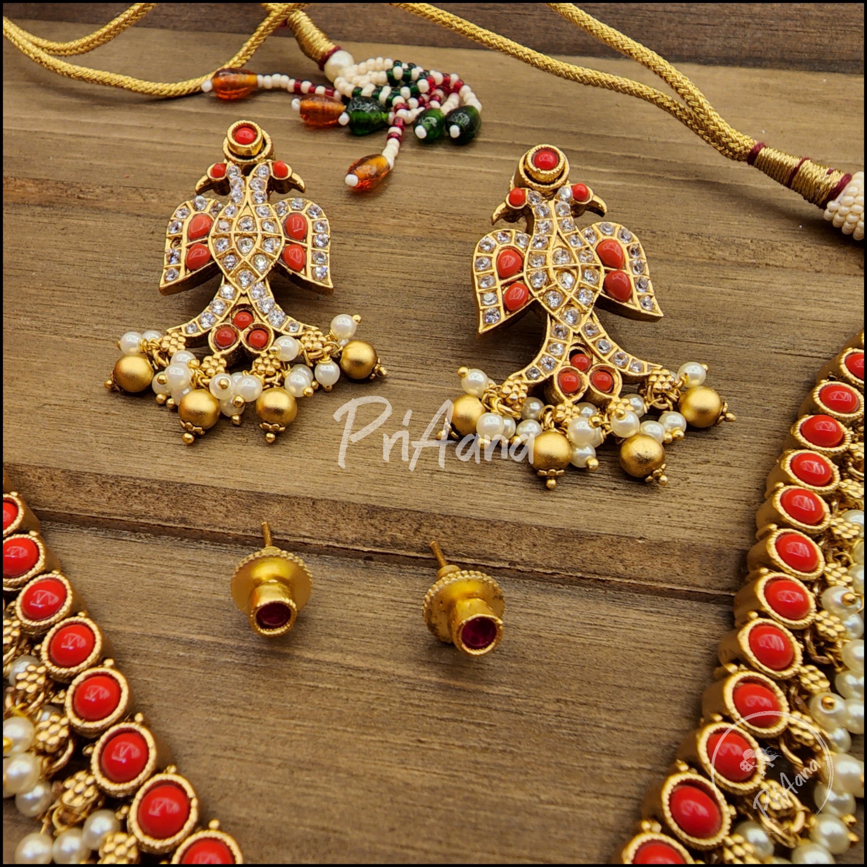 Aaghnya Temple Jewelry Kemp Stone Necklace Set (Reversible)
