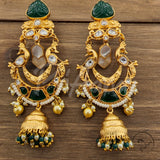 Bhavukta Tyaani Inspired Kundan with Natural Carved Stone Earrings