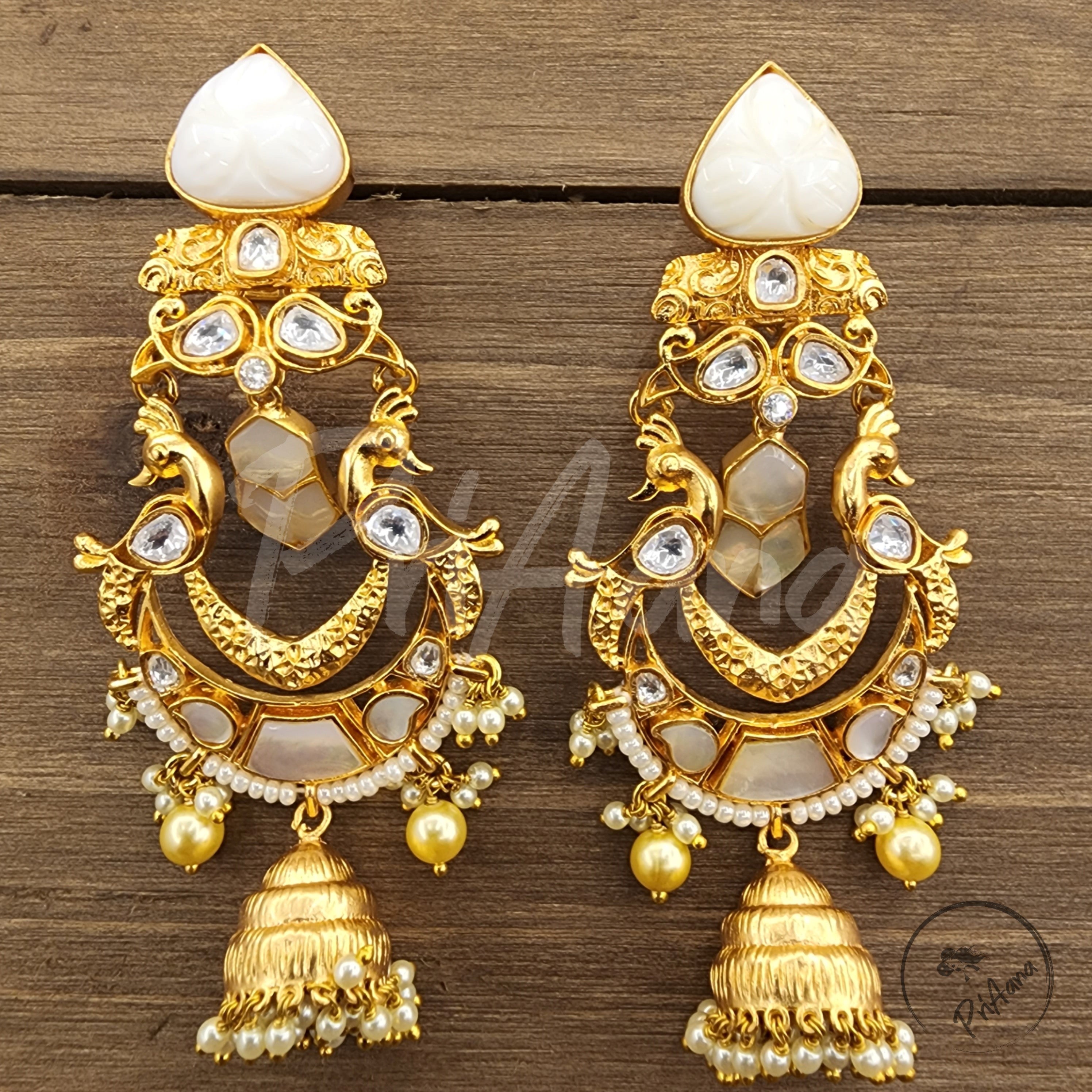 Bhavukta Tyaani Inspired Kundan with Natural Carved Stone Earrings
