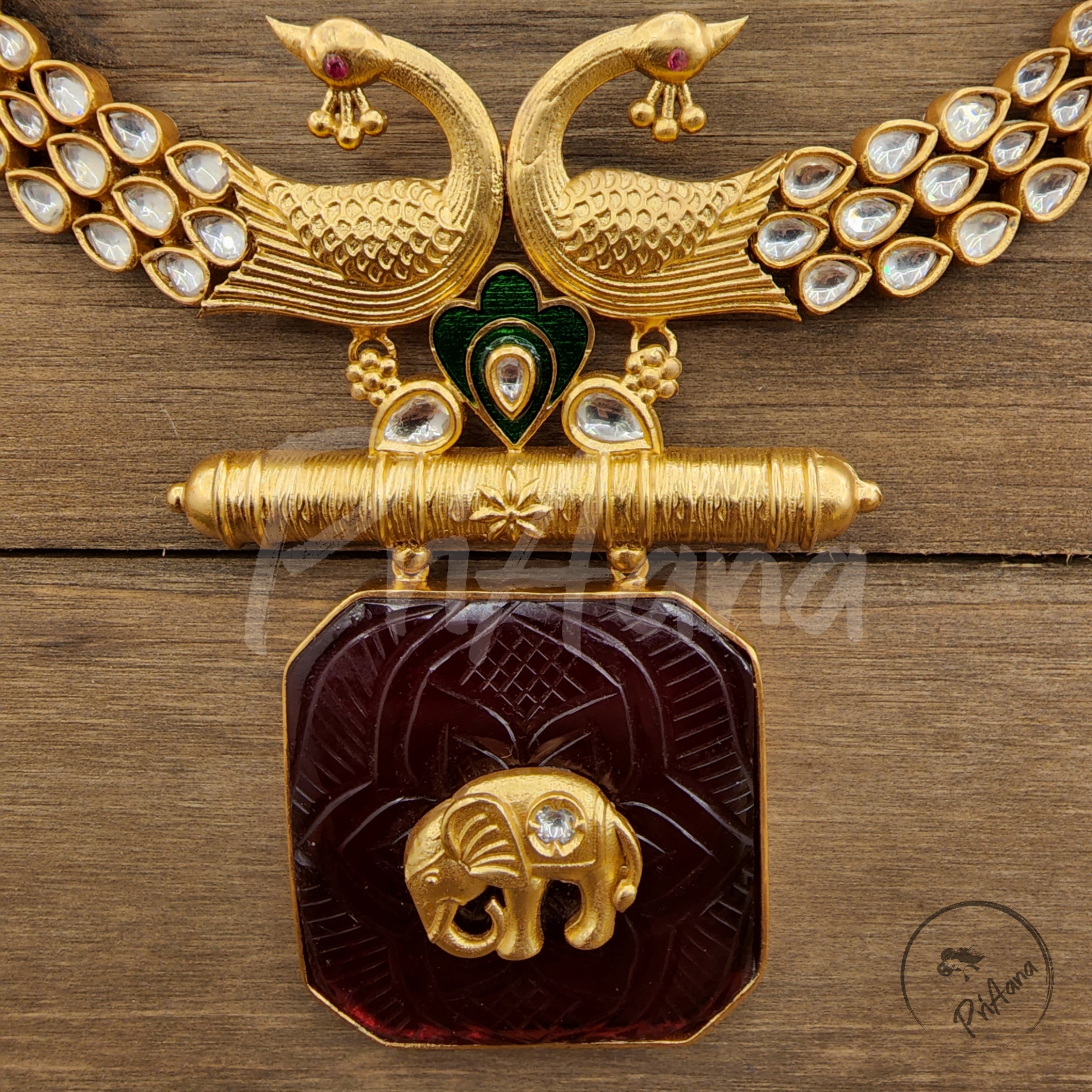Abhilasa Amrapali Inspired Kundan with Natural Carved Stone Necklace Set