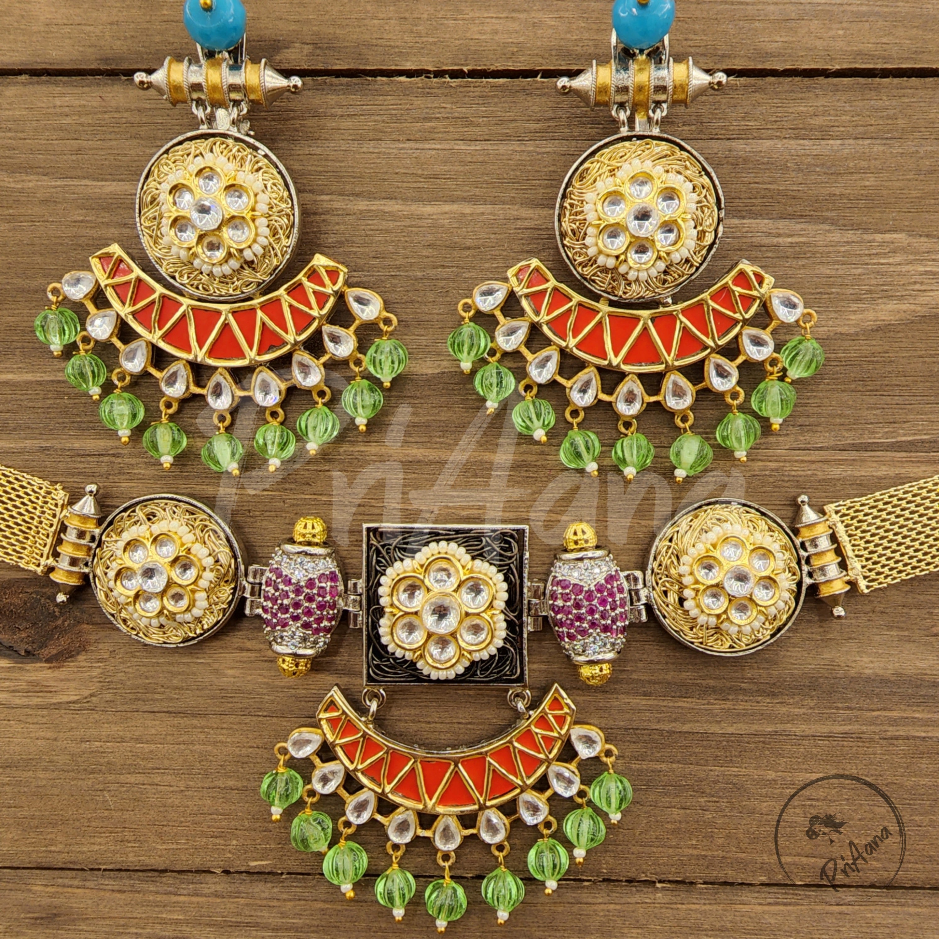 Bandhini Sabyasachi Inspired Kundan Necklace Set