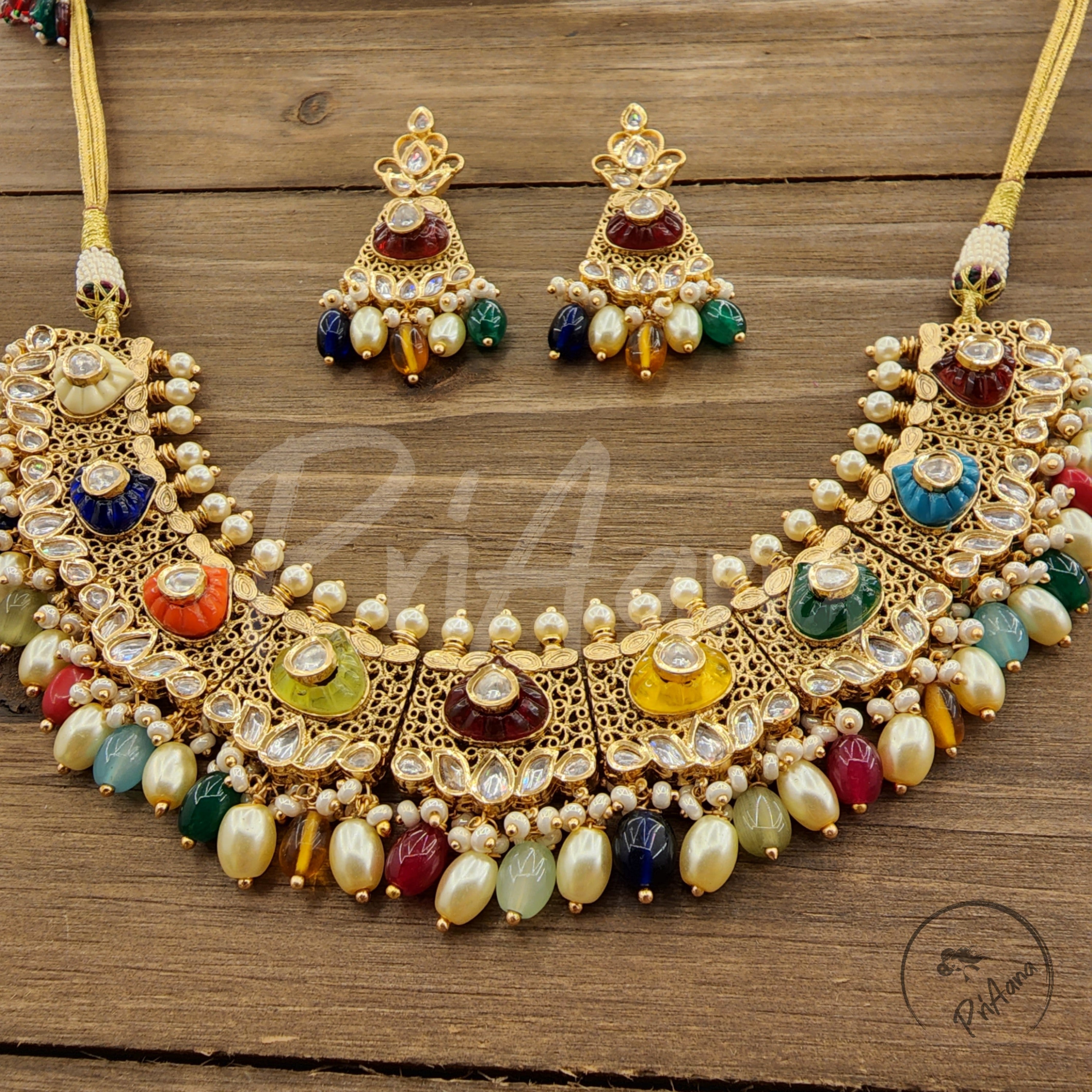 Alisa Tyaani Inspired Kundan with Natural Carved Stone Necklace Set